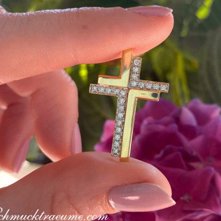 Brillanten Kreuz Anhänger in Gelbgold 750