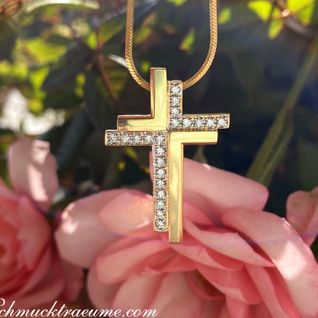 Brillanten Kreuz Anhänger in Gelbgold 750