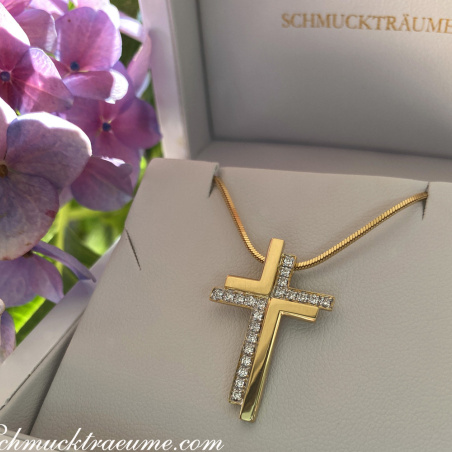 Brillanten Kreuz Anhänger in Gelbgold 750