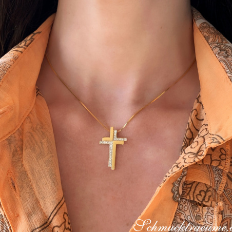 Brillanten Kreuz Anhänger in Gelbgold 750