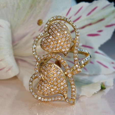 Feminine Diamond Double Heart Ring