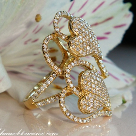 Feminine Diamond Double Heart Ring