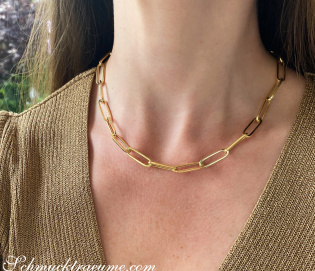 Gold Pur: Auffallende Paperclip Halskette / Collier in Gelbgold 585
