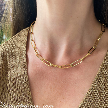 Gold Pur: Auffallende Paperclip Halskette / Collier in Gelbgold 585