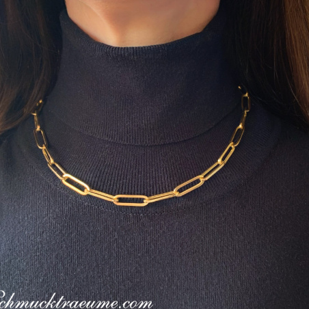 Gold Pur: Auffallende Paperclip Halskette / Collier in Gelbgold 585
