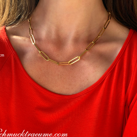 Gold Pur: Auffallende Paperclip Halskette / Collier in Gelbgold 585