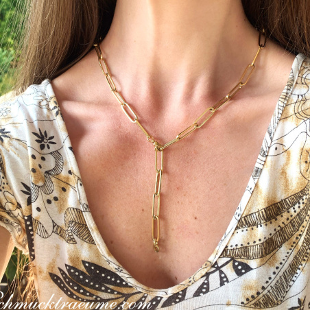 Gold Pur: Auffallende Paperclip Halskette / Collier in Gelbgold 585