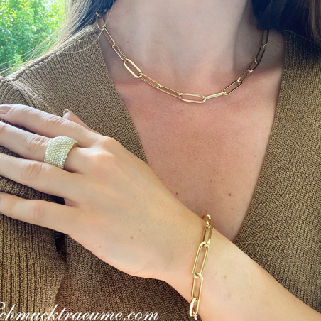 Gold Pur: Auffallende Paperclip Halskette / Collier in Gelbgold 585