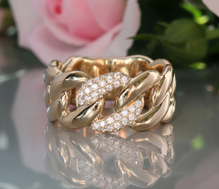 Auffallender Panzer Ketten Ring mit Brillanten