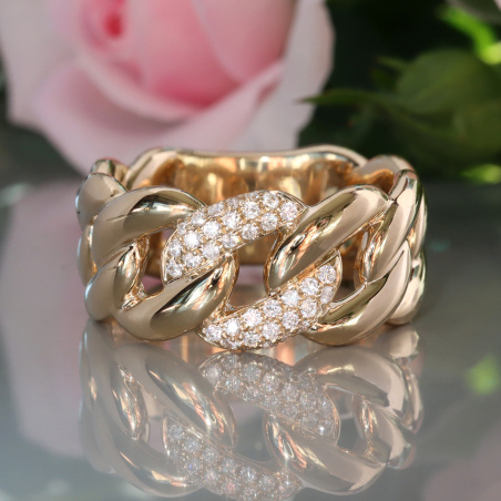Auffallender Panzer Ketten Ring mit Brillanten