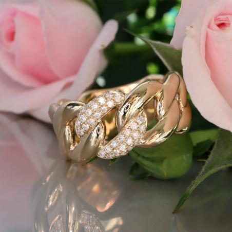 Auffallender Panzer Ketten Ring mit Brillanten