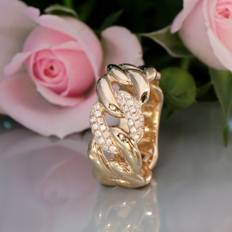 Auffallender Panzer Ketten Ring mit Brillanten in Gelbgold 585