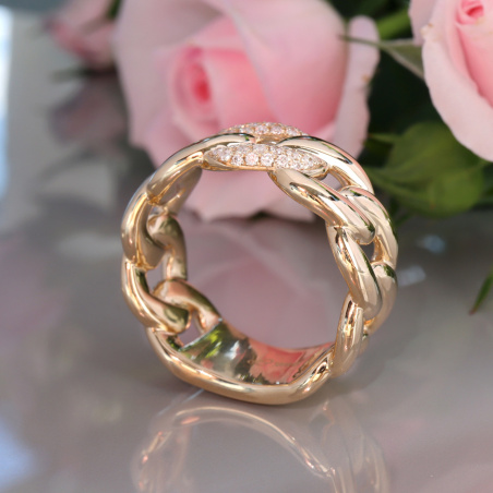 Auffallender Panzer Ketten Ring mit Brillanten in Gelbgold 585