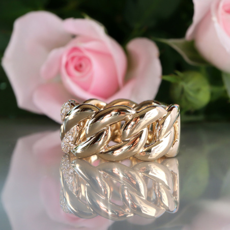 Auffallender Panzer Ketten Ring mit Brillanten
