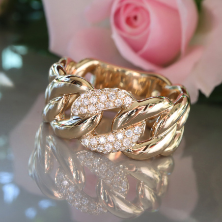Auffallender Panzer Ketten Ring mit Brillanten