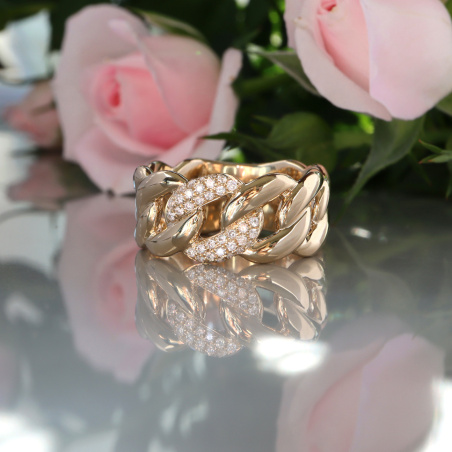 Auffallender Panzer Ketten Ring mit Brillanten