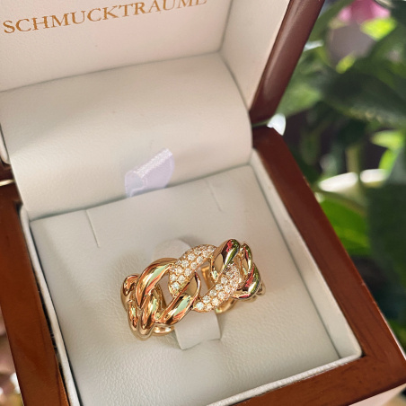 Auffallender Panzer Ketten Ring mit Brillanten