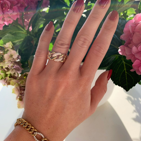 Auffallender Panzer Ketten Ring mit Brillanten