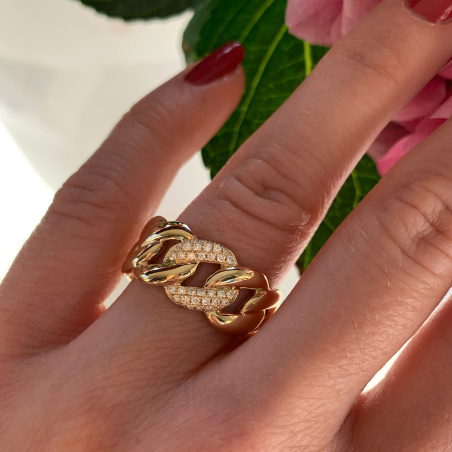 Auffallender Panzer Ketten Ring mit Brillanten