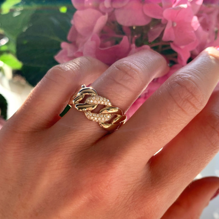 Auffallender Panzer Ketten Ring mit Brillanten