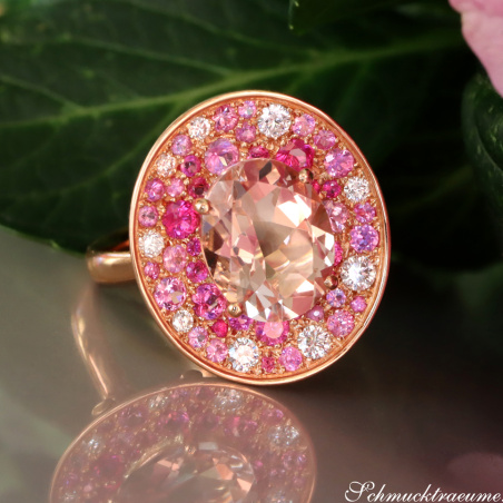 Fabelhafter Morganit Ring mit Pink Saphir und Brillanten