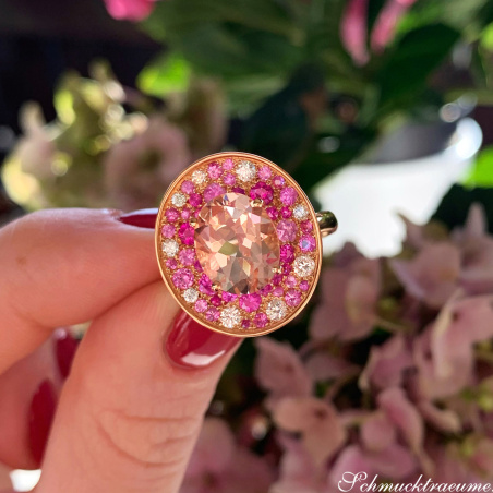 Fabelhafter Morganit Ring mit Pink Saphir und Brillanten