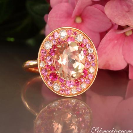 Fabelhafter Morganit Ring mit Pink Saphir und Brillanten