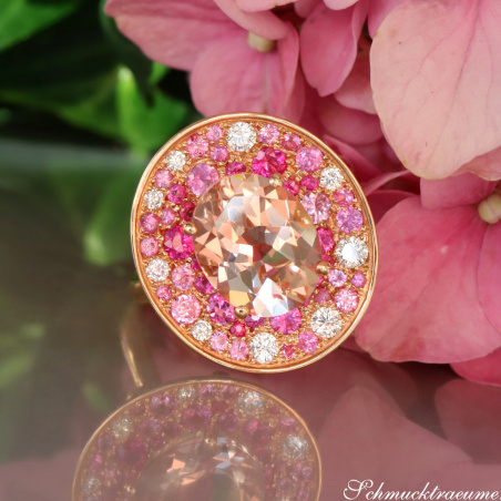Fabelhafter Morganit Ring mit Pink Saphir und Brillanten