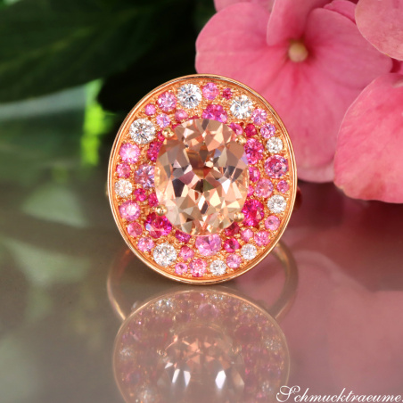 Fabelhafter Morganit Ring mit Pink Saphir und Brillanten