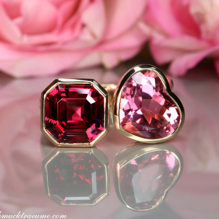 Prächtiger "Toi et Moi" Ring mit Pink Turmalin und Rhodolith