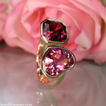 Prächtiger "Toi et Moi" Ring mit Pink Turmalin und Rhodolith