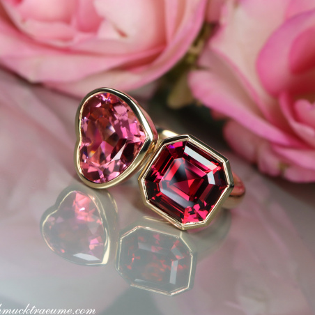 Prächtiger "Toi et Moi" Ring mit Pink Turmalin und Rhodolith