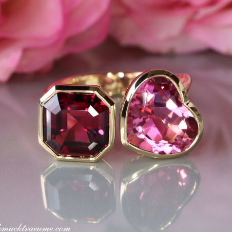 Prächtiger "Toi et Moi" Ring mit Pink Turmalin und Rhodolith