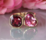 Prächtiger "Toi et Moi" Ring mit Pink Turmalin und Rhodolith