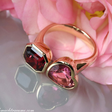 Prächtiger "Toi et Moi" Ring mit Pink Turmalin und Rhodolith