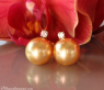 Bright Golden Southsea Pearl Studs with Diamonds