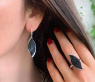 Black & White Diamond Ring in a Leaf Design