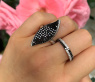 Black & White Diamond Ring in a Leaf Design