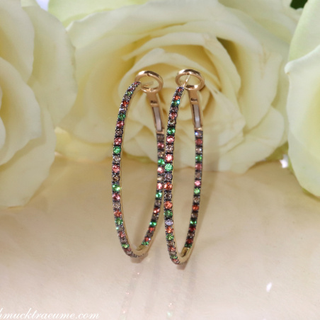 Delicate Hoops with Brown Diamonds, Orange Sapphires & Tsavorites