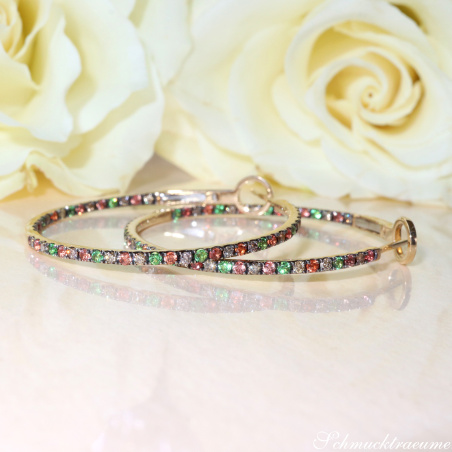 Delicate Hoops with Brown Diamonds, Orange Sapphires & Tsavorites