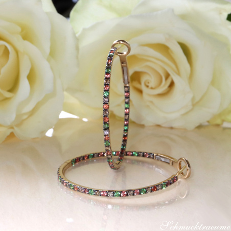 Delicate Hoops with Brown Diamonds, Orange Sapphires & Tsavorites