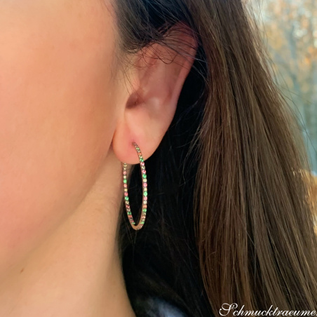 Delicate Hoops with Brown Diamonds, Orange Sapphires & Tsavorites