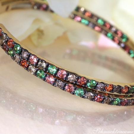 Delicate Hoops with Brown Diamonds, Orange Sapphires & Tsavorites