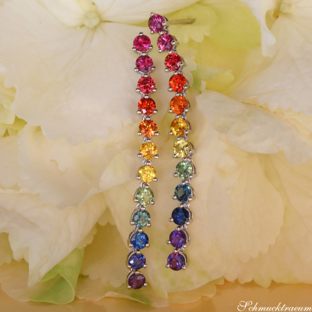Regenbogen Saphir Ohrringe Weißgold 750 lang