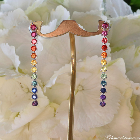 Regenbogen Saphir Ohrringe Weißgold 750 lang