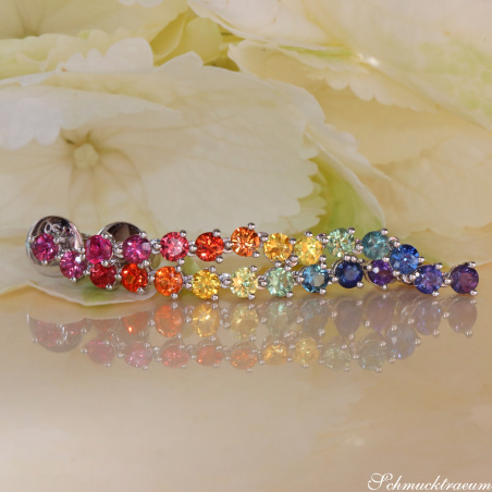 Regenbogen Saphir Ohrringe Weißgold 750 lang