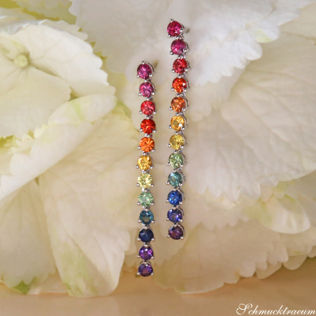 Regenbogen Saphir Ohrringe Weißgold 750 lang