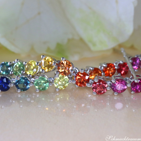 Regenbogen Saphir Ohrringe Weißgold 750 lang