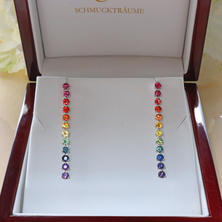 Regenbogen Saphir Ohrringe Weißgold 750 lang