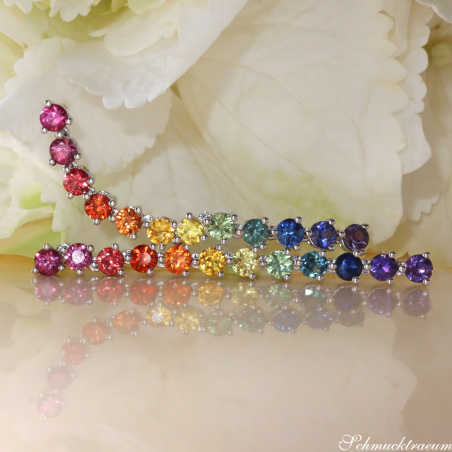 Regenbogen Saphir Ohrringe Weißgold 750 lang